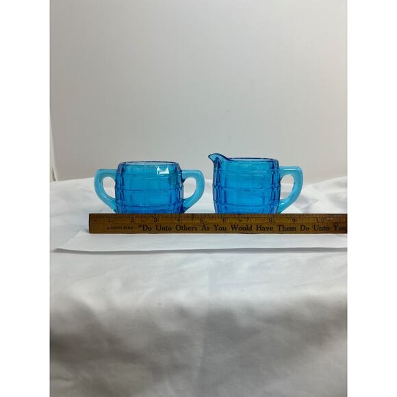 Indiana Glass Tiara Line Electric Blue Barrel Creamer And Sugar - Picture 2 of 4